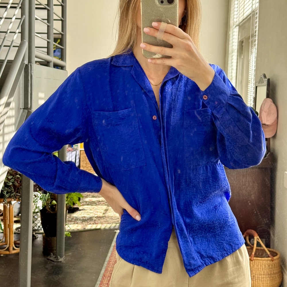 Vintage silk Royal Blue Textured Blouse